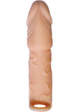 Funda de extensión para el pene Skinsations Husky Lover con correa para el escroto, color carne, 6,5 pulgadas