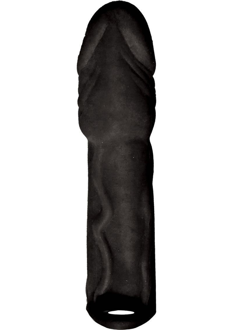 Funda de extensión para vibrador Skinsations Black Diamond Series Husky Lover con correa para el escroto, color negro, 7 pulgadas