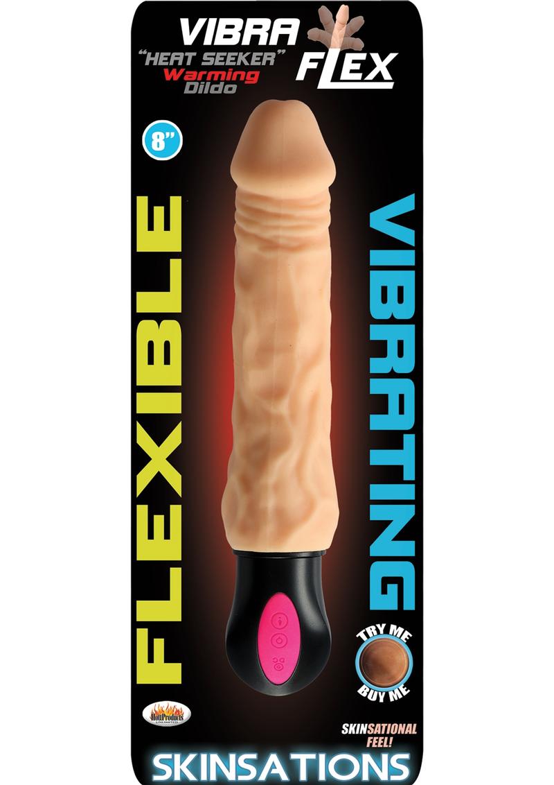 Consolador con efecto calor Vibra Flex Heat Seeker de Skinsations, color carne, 8 pulgadas