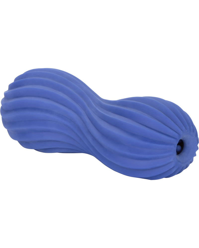 Masturbador texturizado de doble entrada y extremo abierto Apollo Dual Stroker azul de 6,5 pulgadas