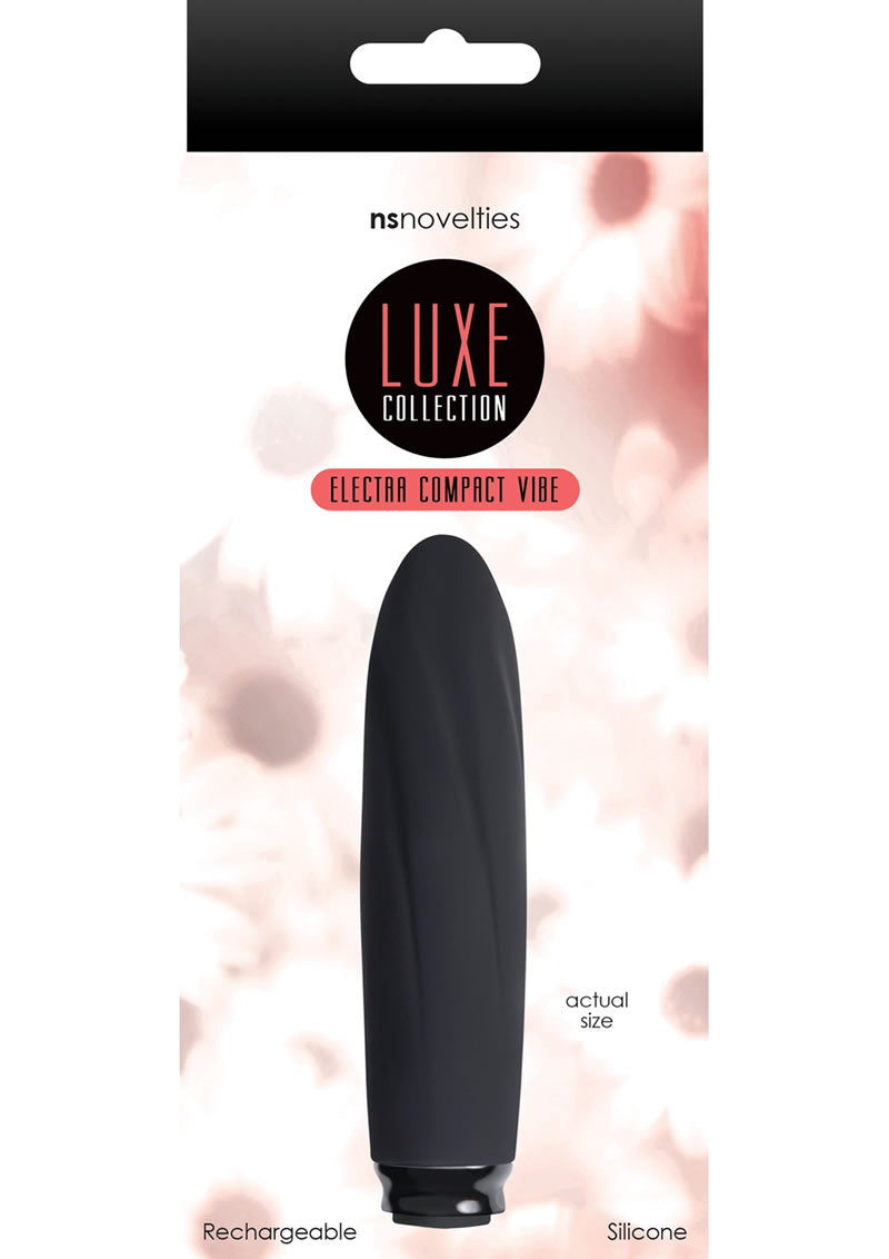 Luxe Collection Electra Textured Silicone Rechargeable Compact Vibe Waterproof Black 4.25 Inch