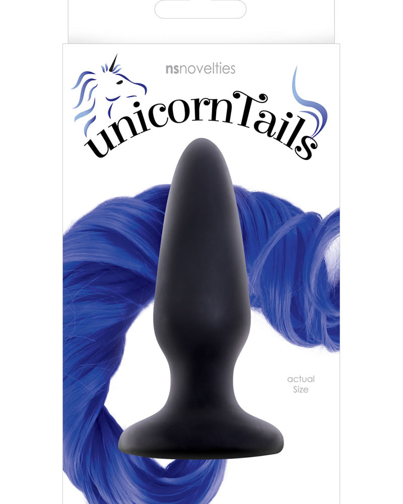 Unicorn Tails Butt Blug Silicone Black And Blue 4 Inch Plug 21 Inch Tail
