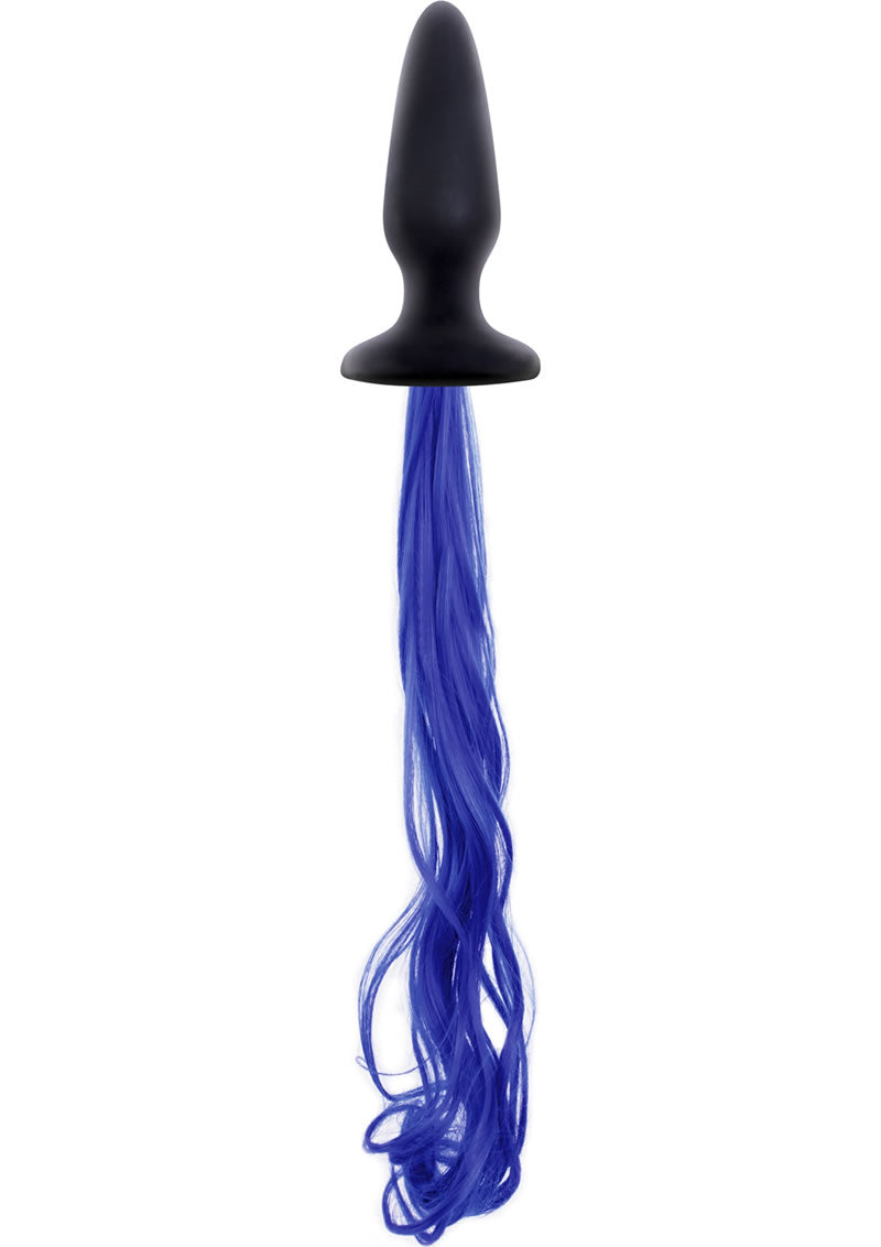 Unicorn Tails Butt Blug Silicone Black And Blue 4 Inch Plug 21 Inch Tail