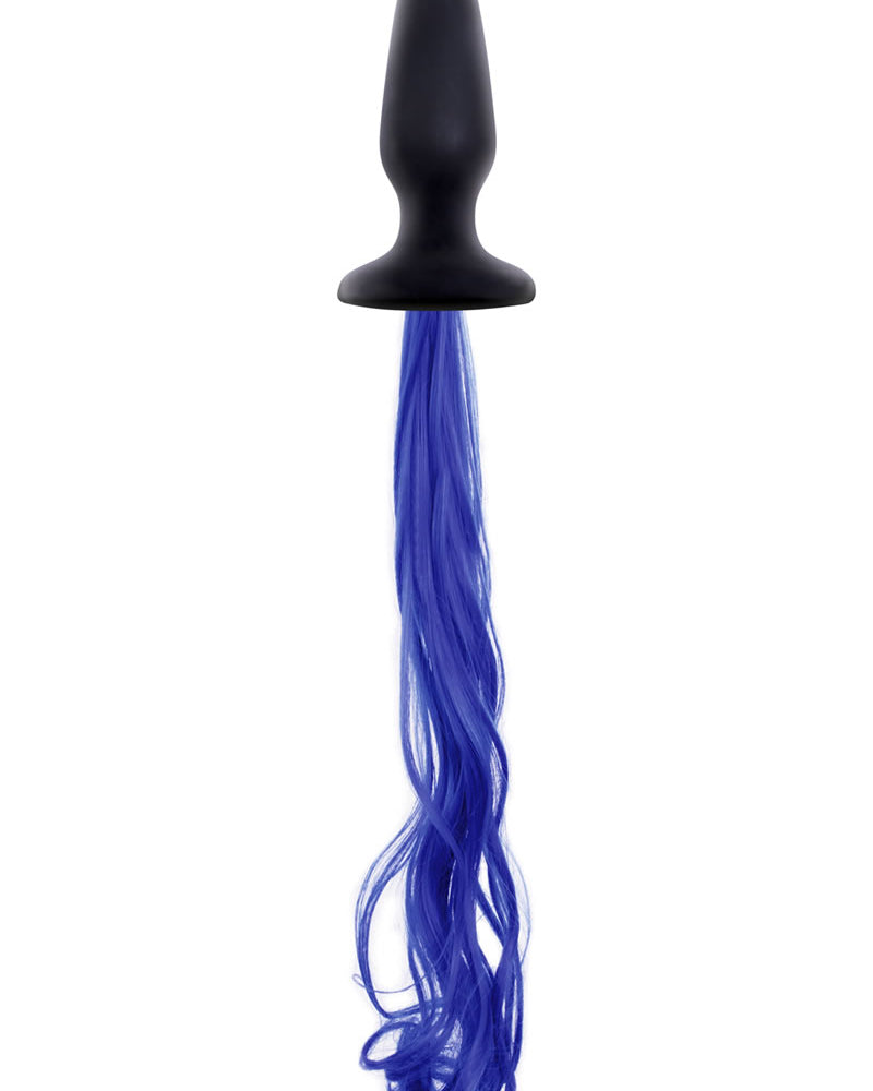 Unicorn Tails Butt Blug Silicone Black And Blue 4 Inch Plug 21 Inch Tail