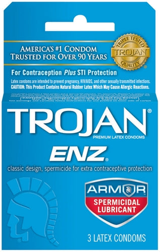 "Trojan Enz Armor Spermicidal Lubricated Condoms - 3 Pack TJ93150"