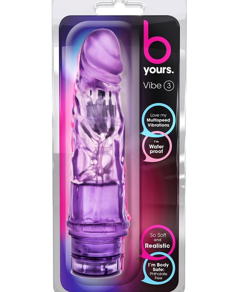 B Yours Vibe 03 Realistic Jelly Vibrator Waterproof Purple 7.25 Inches