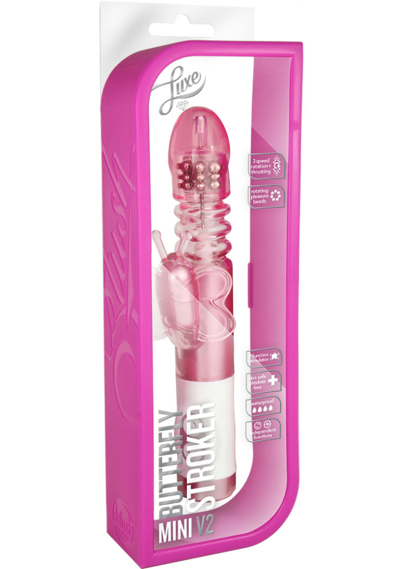 Vibrador Luxe Butterfly Stroker Mini V2 resistente al agua, color rosa, 8,75 pulgadas