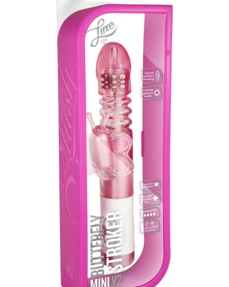 Vibrador Luxe Butterfly Stroker Mini V2 resistente al agua, color rosa, 8,75 pulgadas