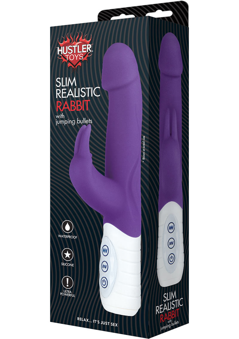 Conejo realista HUstler Slim con balas saltarinas de silicona resistente al agua morado