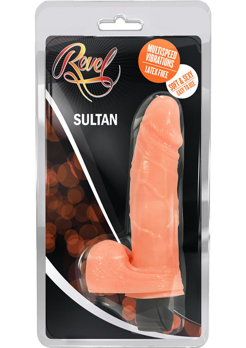 Consolador vibrador realista con bolas Revel Sultan en color beige de 6,5 pulgadas