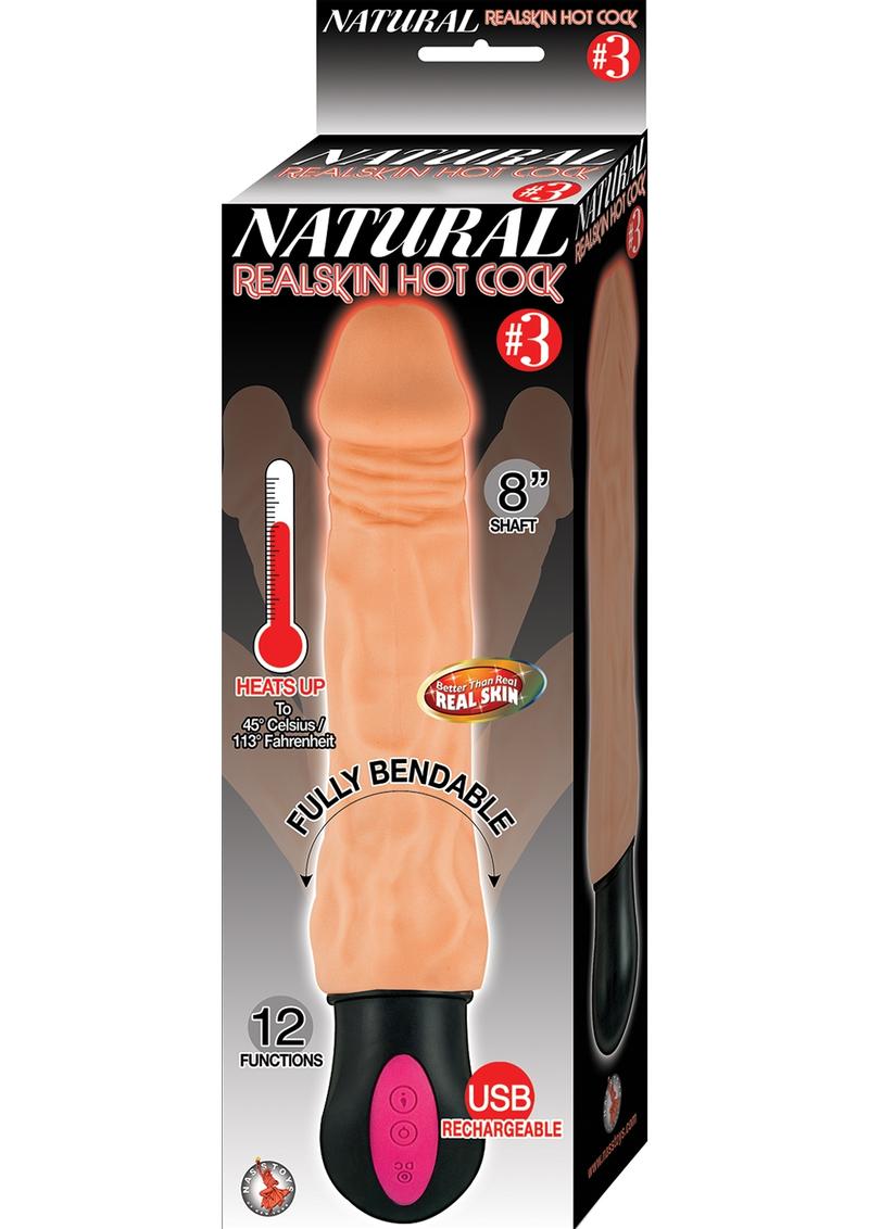 Vibrador realista de piel auténtica natural Hot Cock n.º 3 con carga USB, resistente al agua y con efecto calentado, de 8 pulgadas