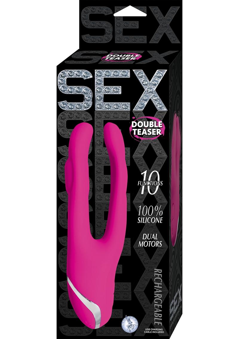 Vibrador de silicona recargable Sex Double Teaser resistente al agua, color rosa, 7,25 pulgadas