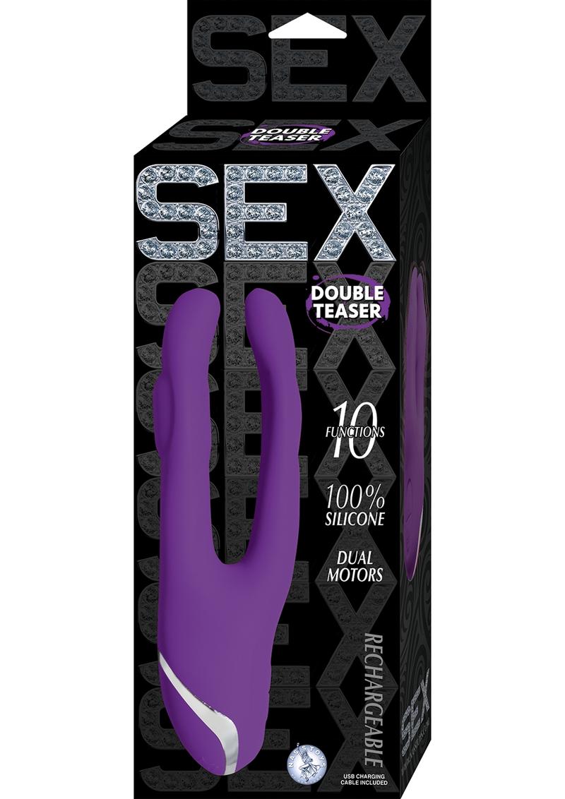 Vibrador de silicona recargable Sex Double Teaser resistente al agua morado de 7,25 pulgadas