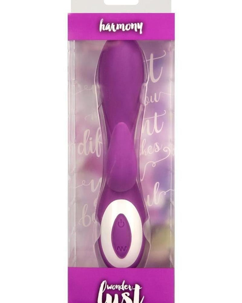 Vibrador doble de silicona recargable por USB Wonderlust Harmony, resistente al agua, morado