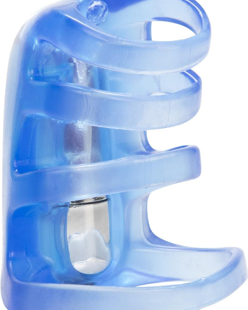 Couples Pleasure Cage Cockring Waterproof Blue