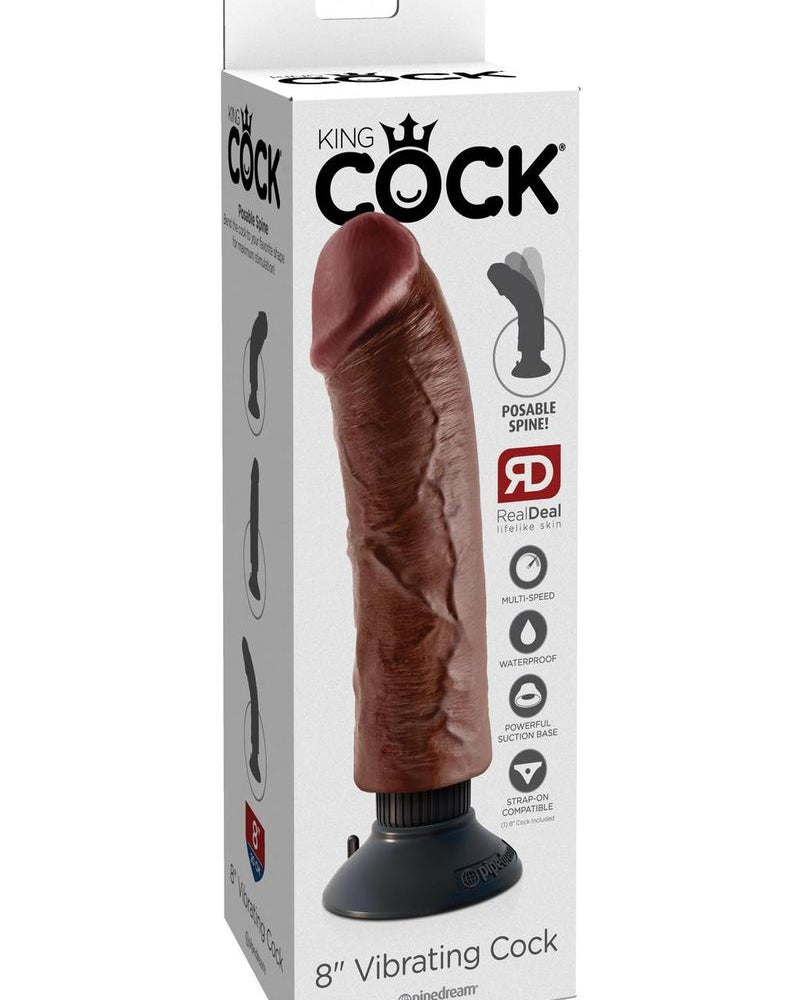 Pene vibrador King Cock de 8" color marrón