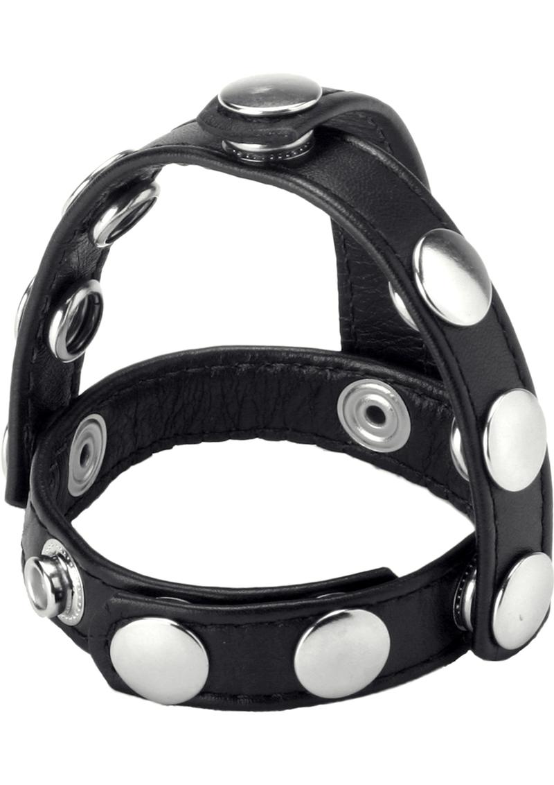 Strict Snap On Cock And Ball Harness Leather And Metal Black