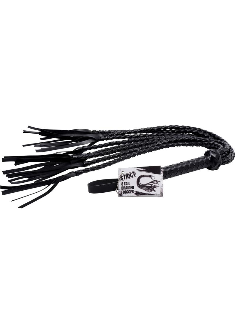 Flogger trenzado estricto de 8 colas, negro, 32 pulgadas de largo