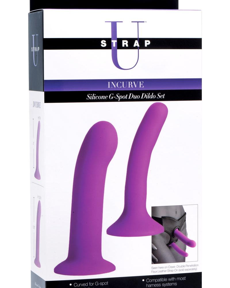 Conjunto de consolador doble con correa en forma de U y punto G de silicona color morado