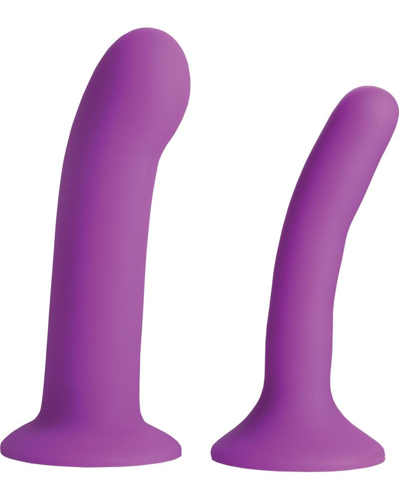 Conjunto de consolador doble con correa en forma de U y punto G de silicona color morado