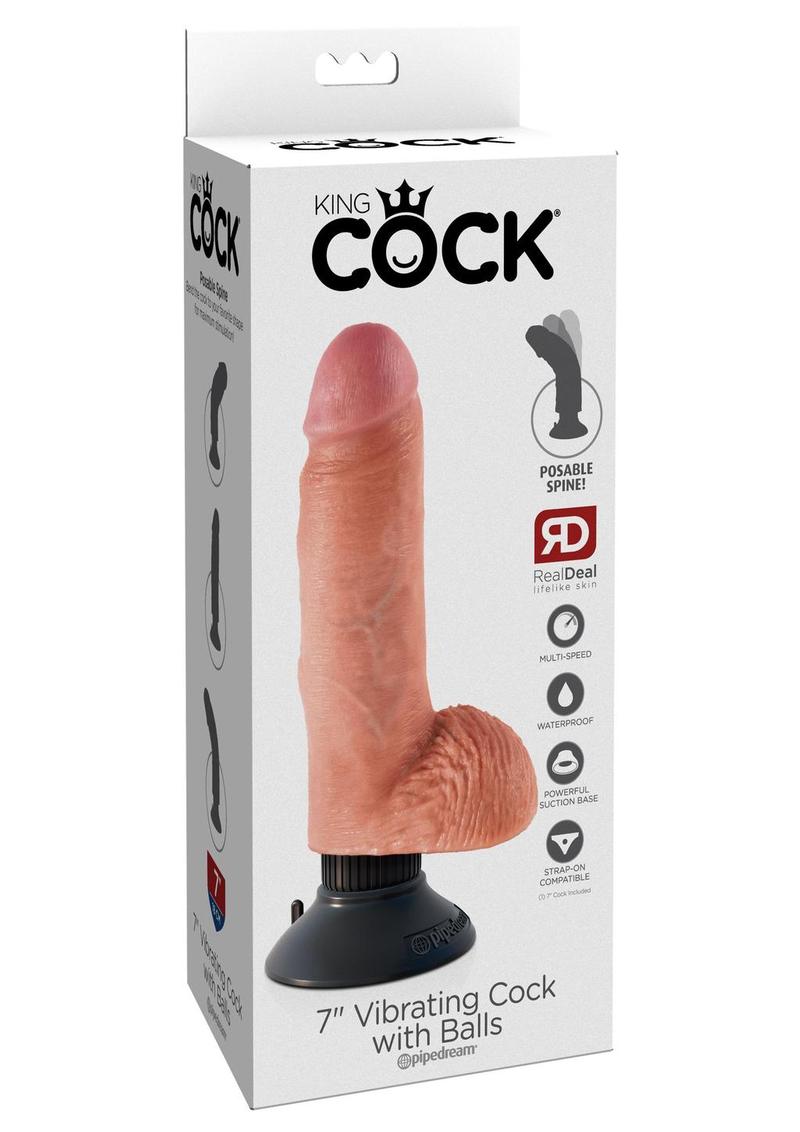 Pene vibrador King Cock de 7" con testículos color carne