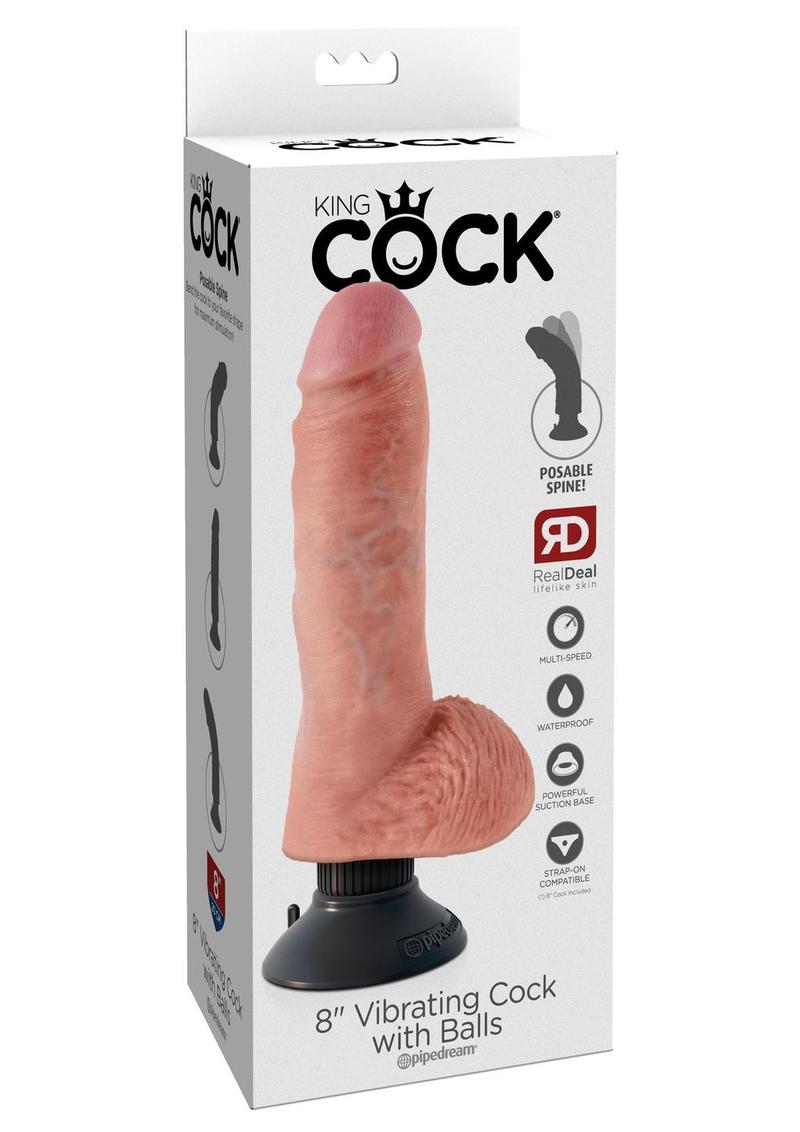 Pene vibrador King Cock de 8" con testículos color carne