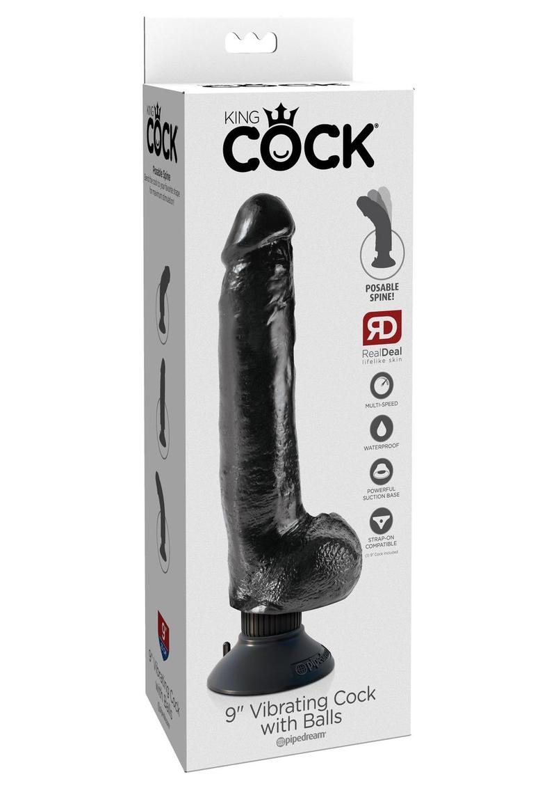 Pene vibrador King Cock de 9" con testículos en color negro