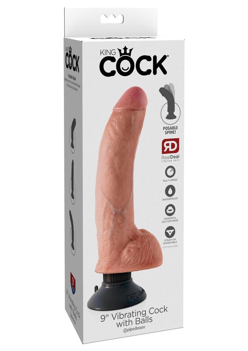 Pene vibrador King Cock de 9 pulgadas con testículos color carne