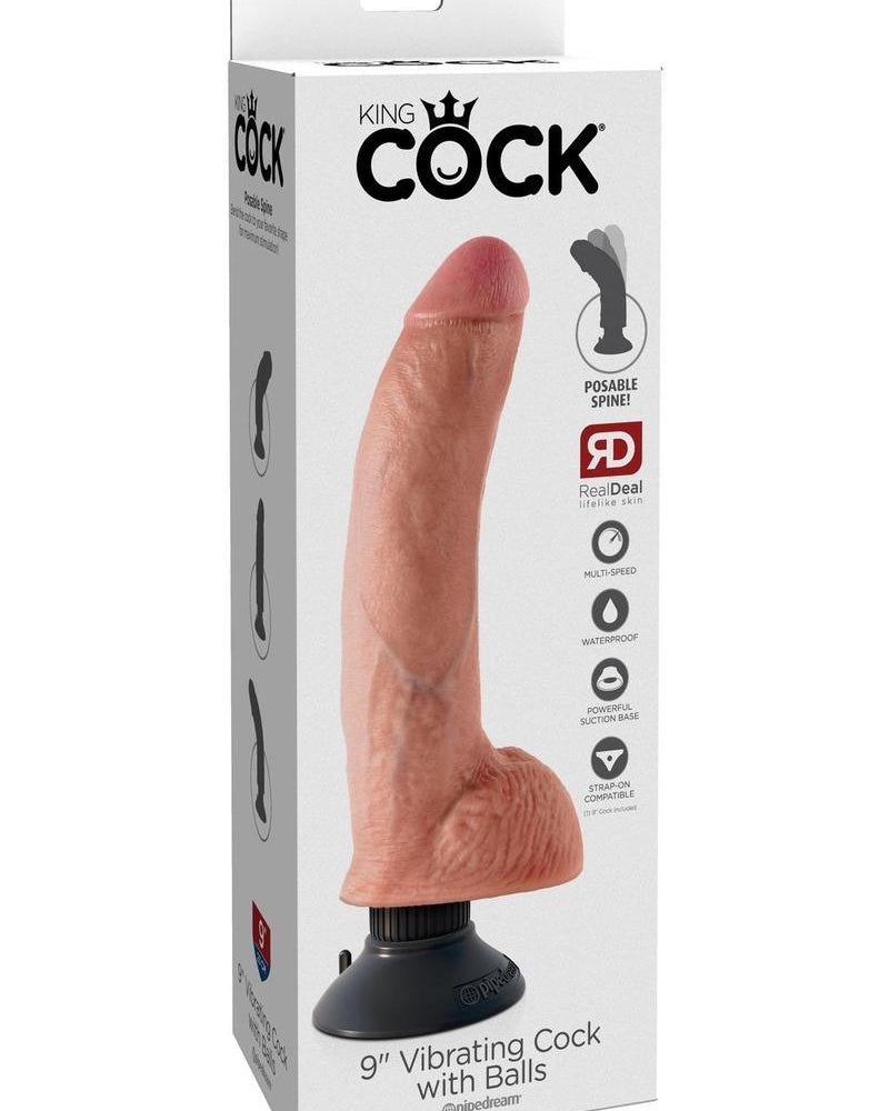 Pene vibrador King Cock de 9 pulgadas con testículos color carne