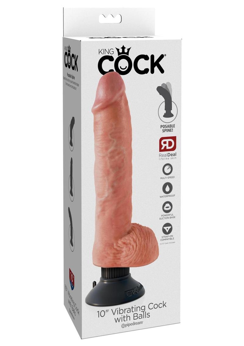 King Cock 10 Inch Vibrating Cock With Balls Flesh