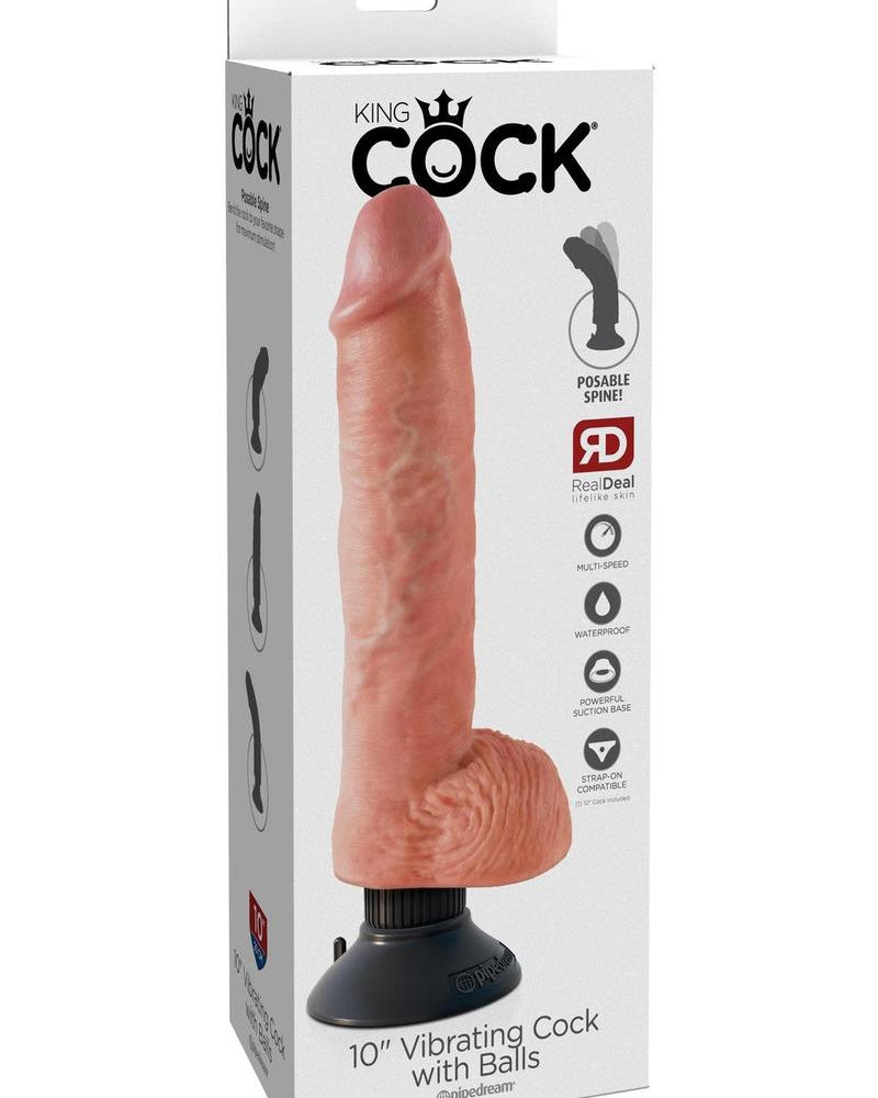 King Cock - Pene vibrador de 10 pulgadas con testículos color carne