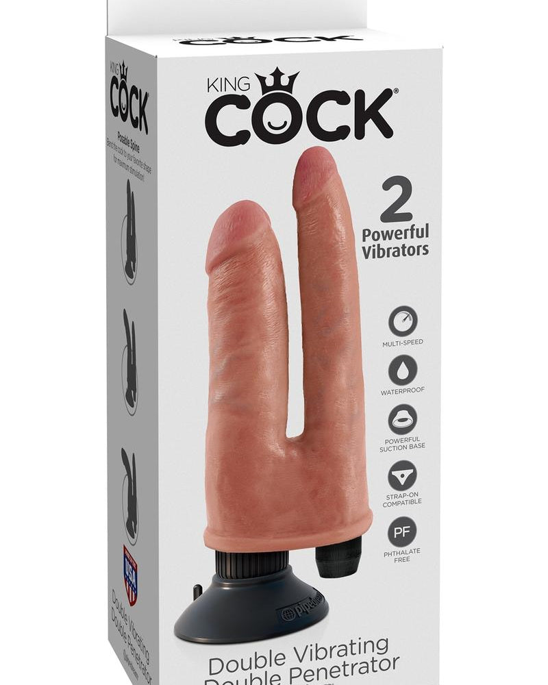 Penetrador doble con vibración King Cock de color carne