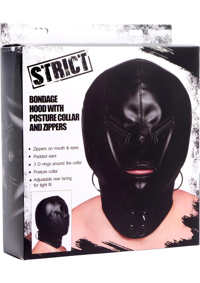 Strict Bondage Hood With Posture Collar And Zippers