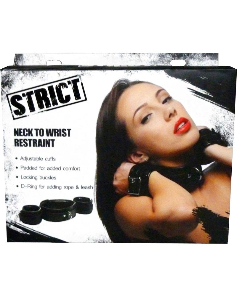 Restricción estricta de cuello a muñecas, color negro
