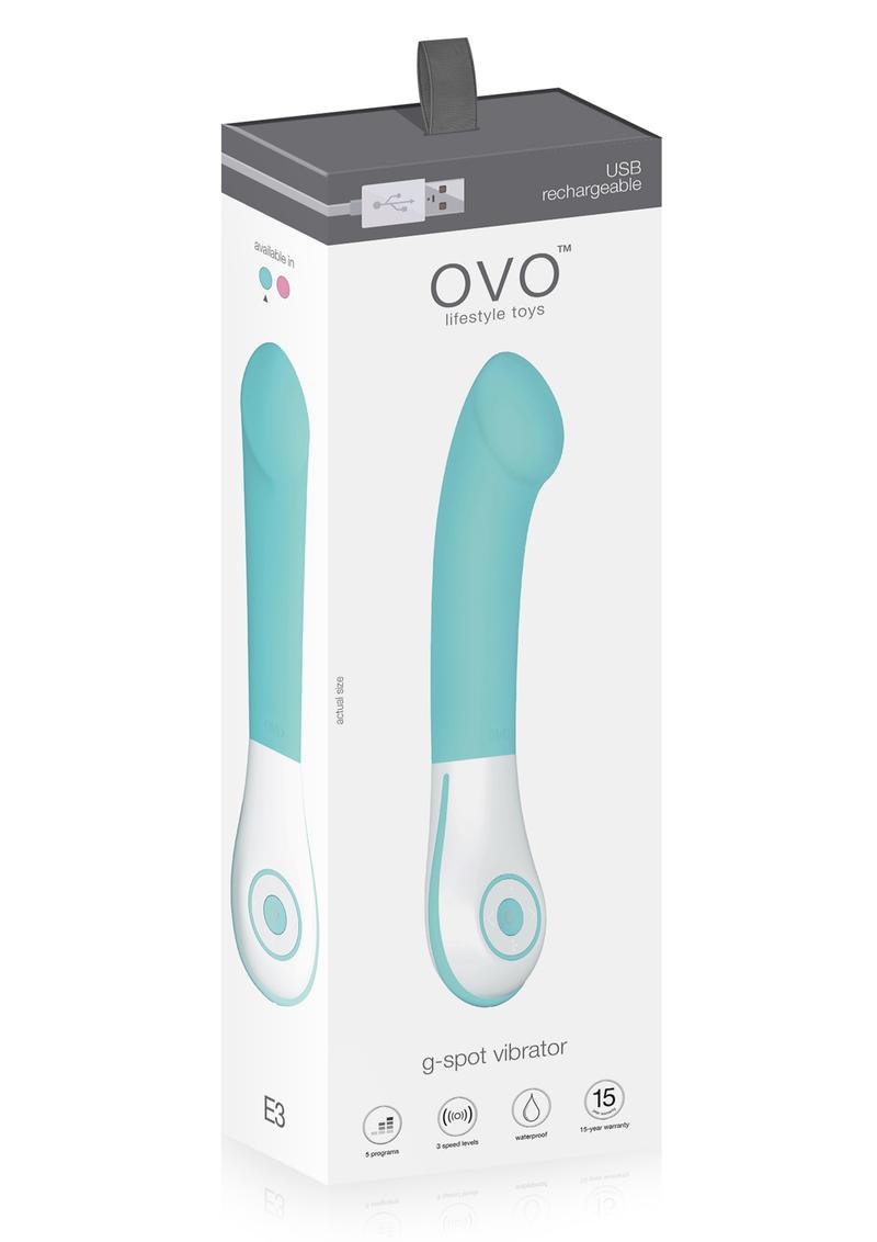 Ovo E3 USB Rechargealbe Silicone Vibrator Waterproof Light Blue And White