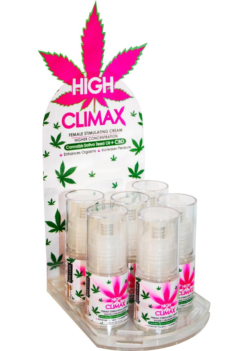 Crema estimulante femenina High Climax CBD, botella de 0,5 onzas, 6 unidades por mostrador