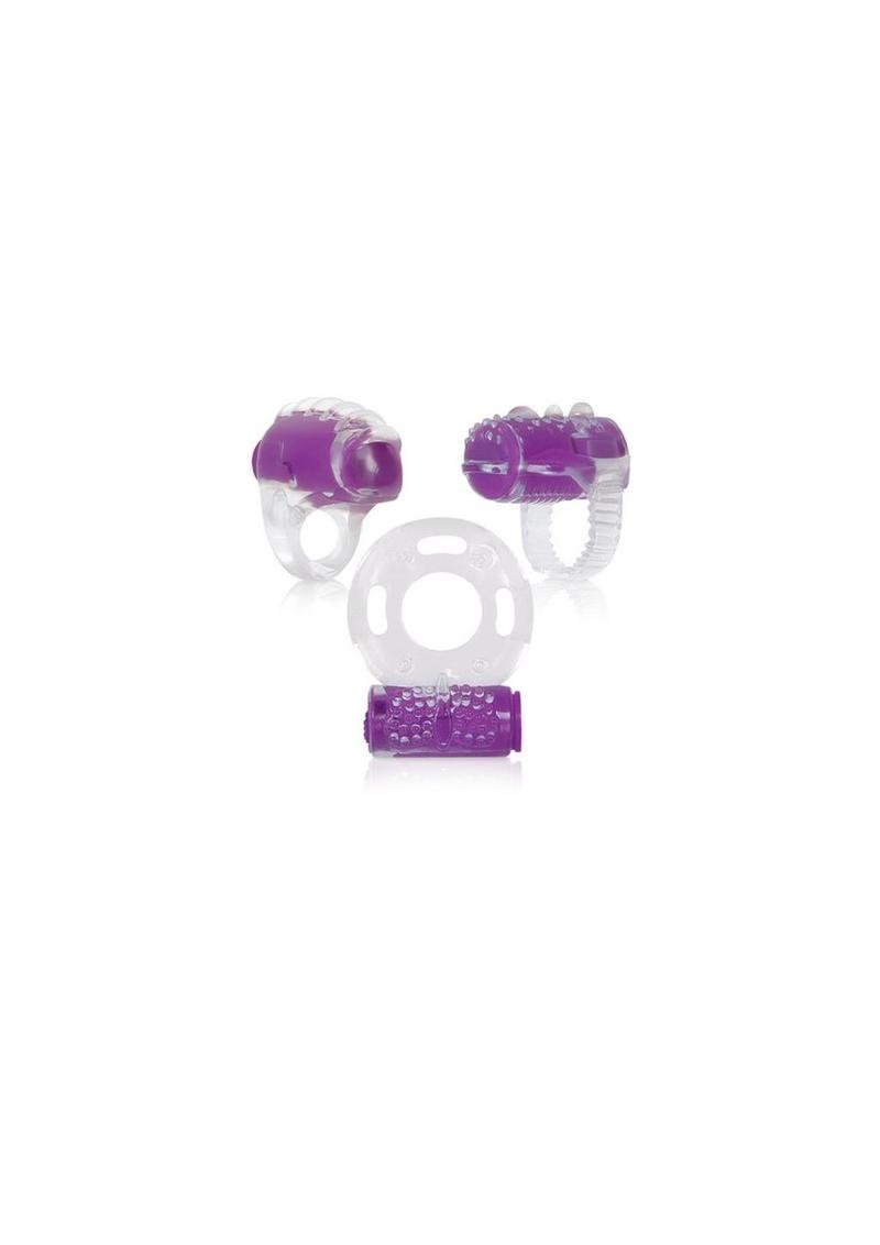 Juego de anillos para el pene Ring True, transparente y morado