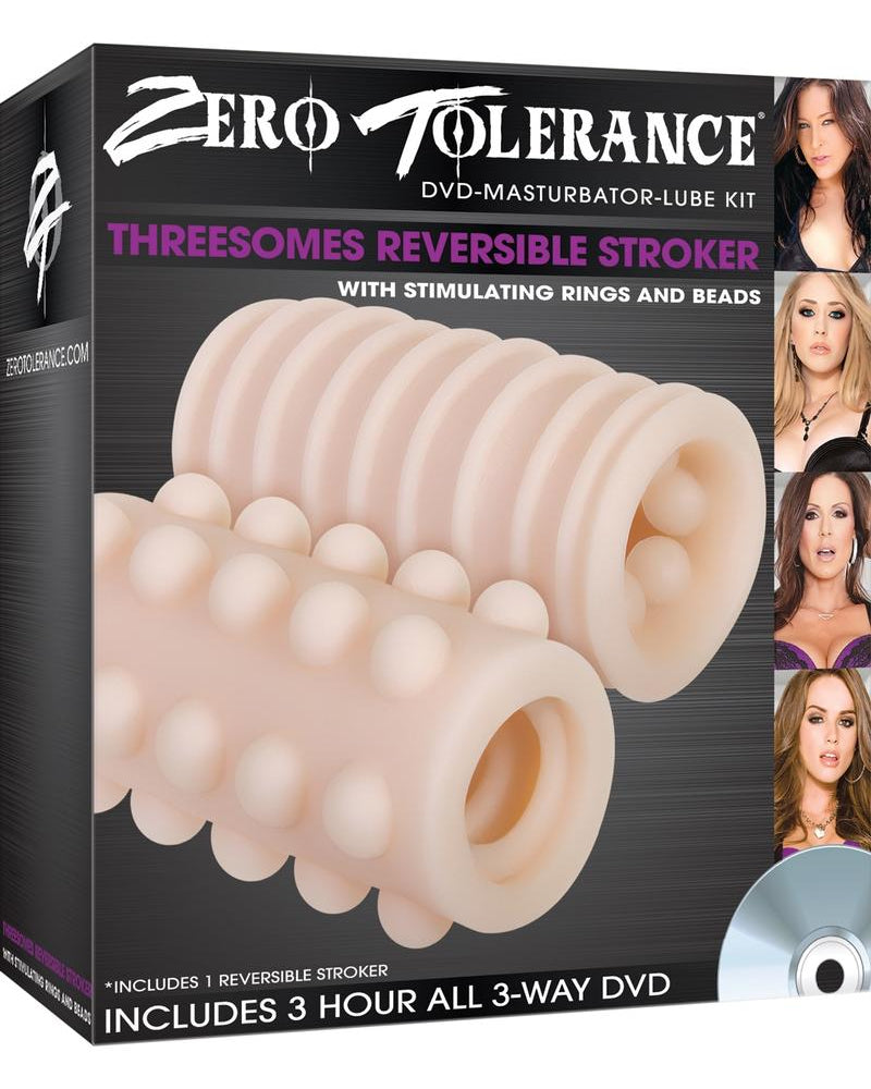 Kit de masturbador reversible Threesomes con anillos y cuentas estimulantes color carne