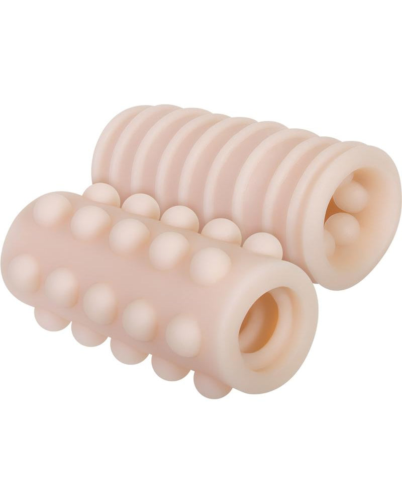 Kit de masturbador reversible Threesomes con anillos y cuentas estimulantes color carne