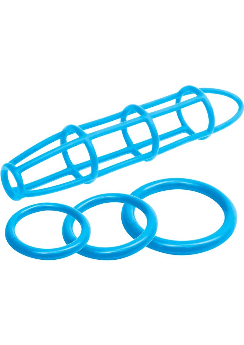 Neon Silicone Cage And Love Ring Set Blue