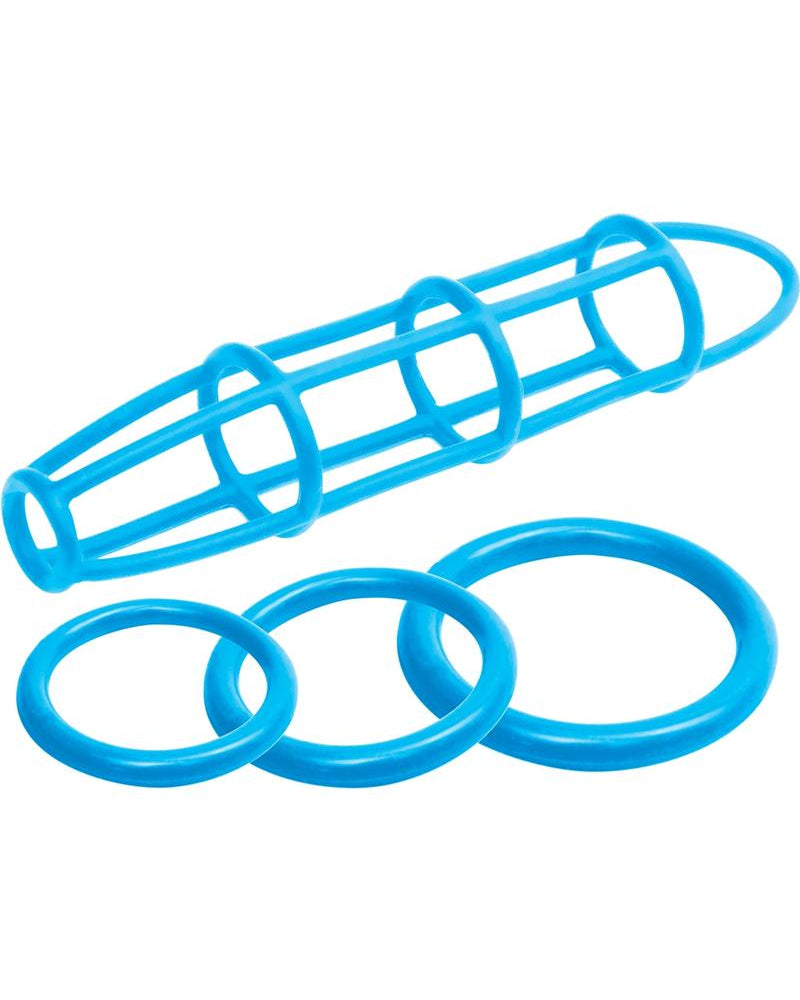 Neon Silicone Cage And Love Ring Set Blue