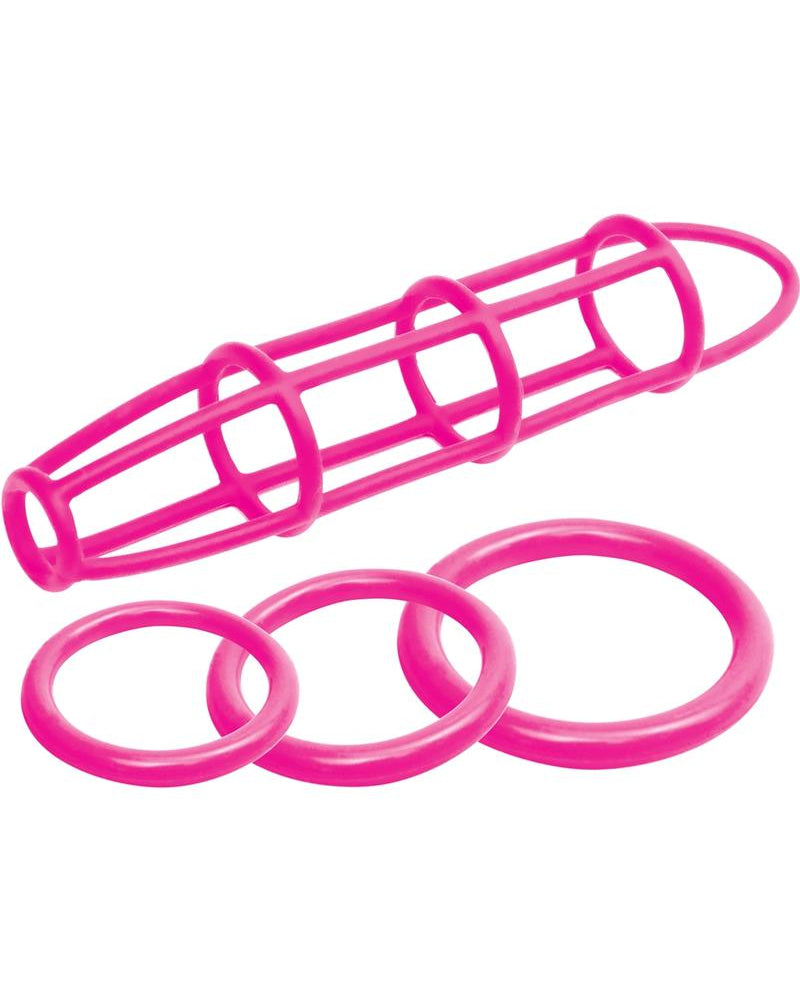 Neon Silicone Cage And Love Ring Set Pink