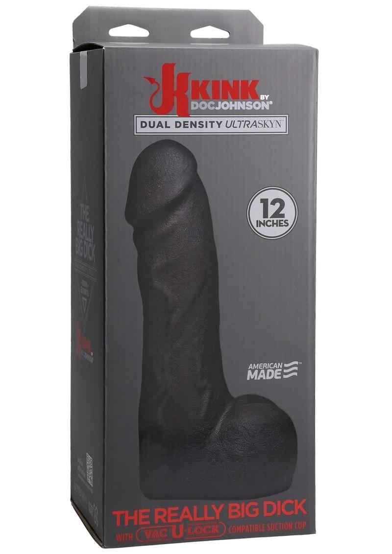 Kink The Really Big Dick Dual Desity Ultraskyn Dong con Vac U Lock Negro 12 pulgadas