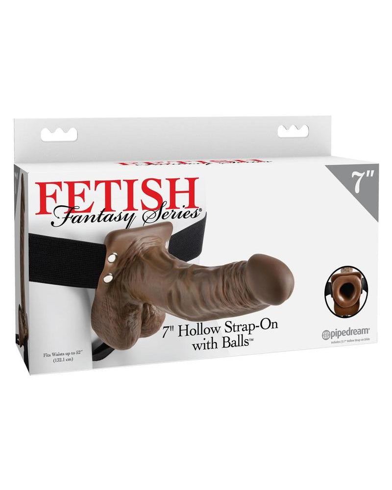 Fetish Fantasy Series Hollow Strap-On Dong With Balls Brown 7 Inch