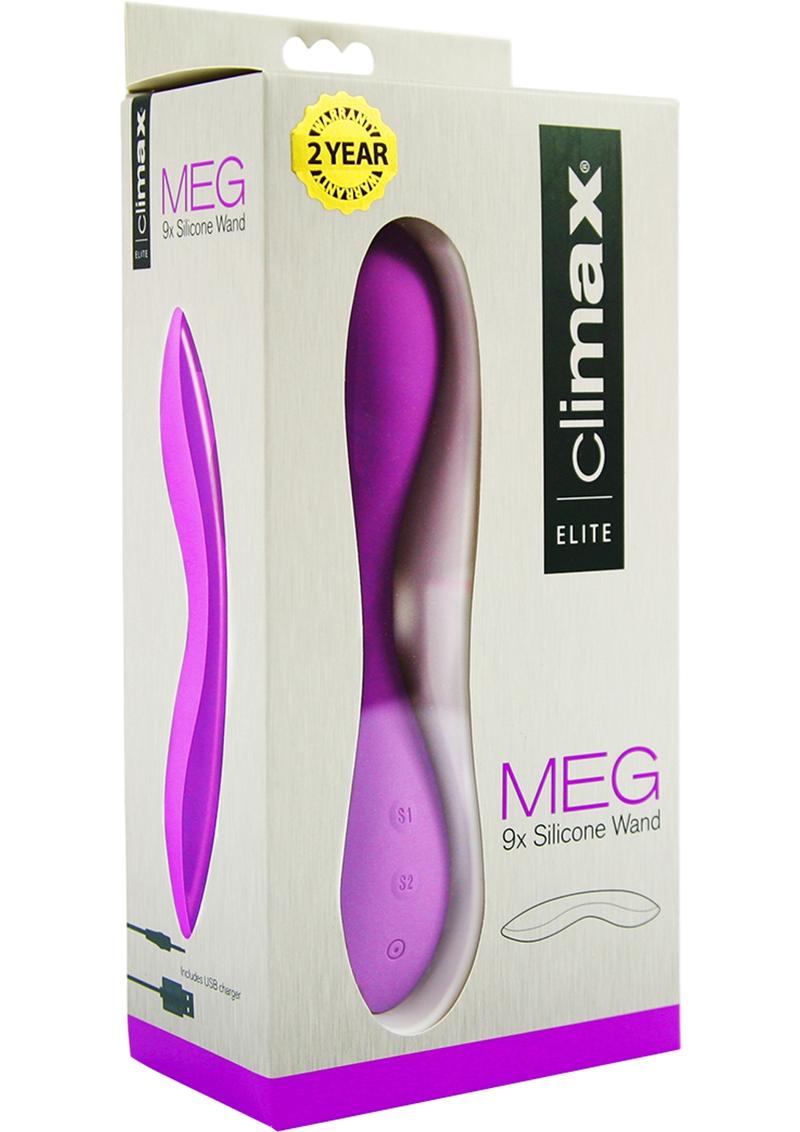 Climax Elite Meg 9x Silicone Wand G Spot Rechargeable Waterproof Purple 7.5 Inch