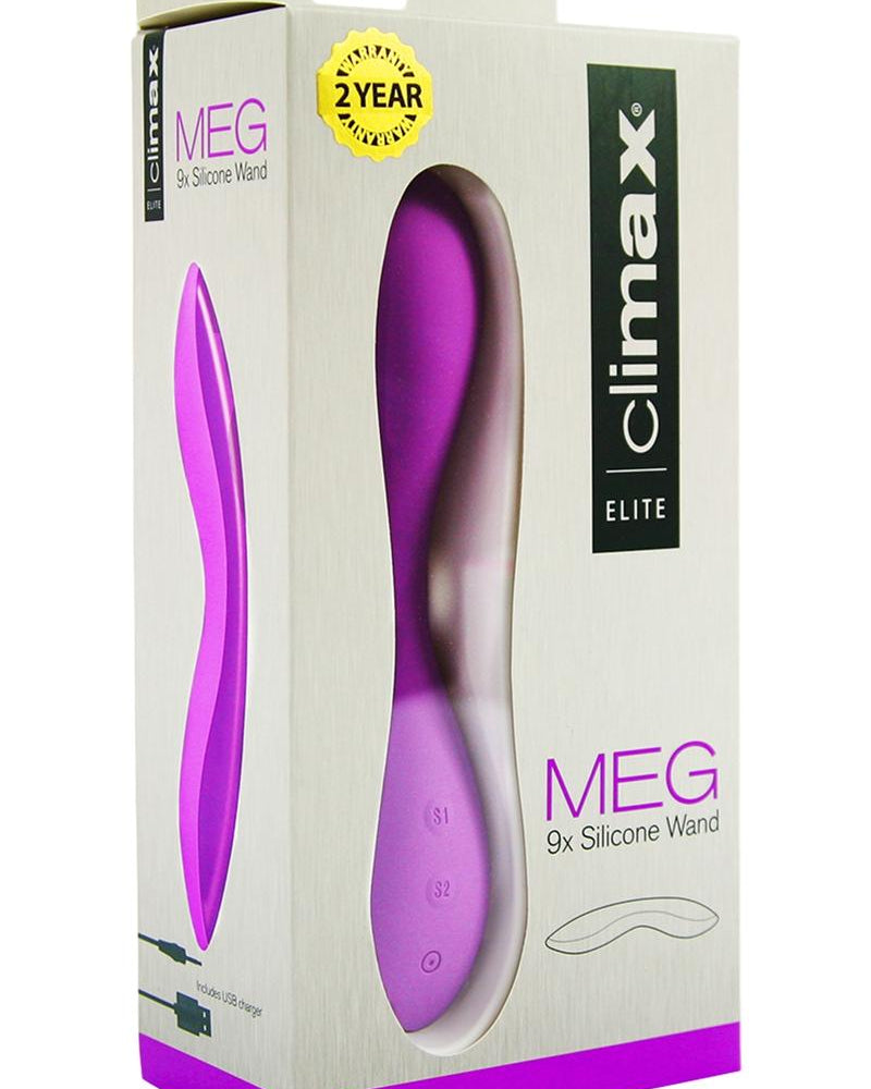 Climax Elite Meg 9x Varita de silicona para punto G, recargable, resistente al agua, color morado, 7,5 pulgadas