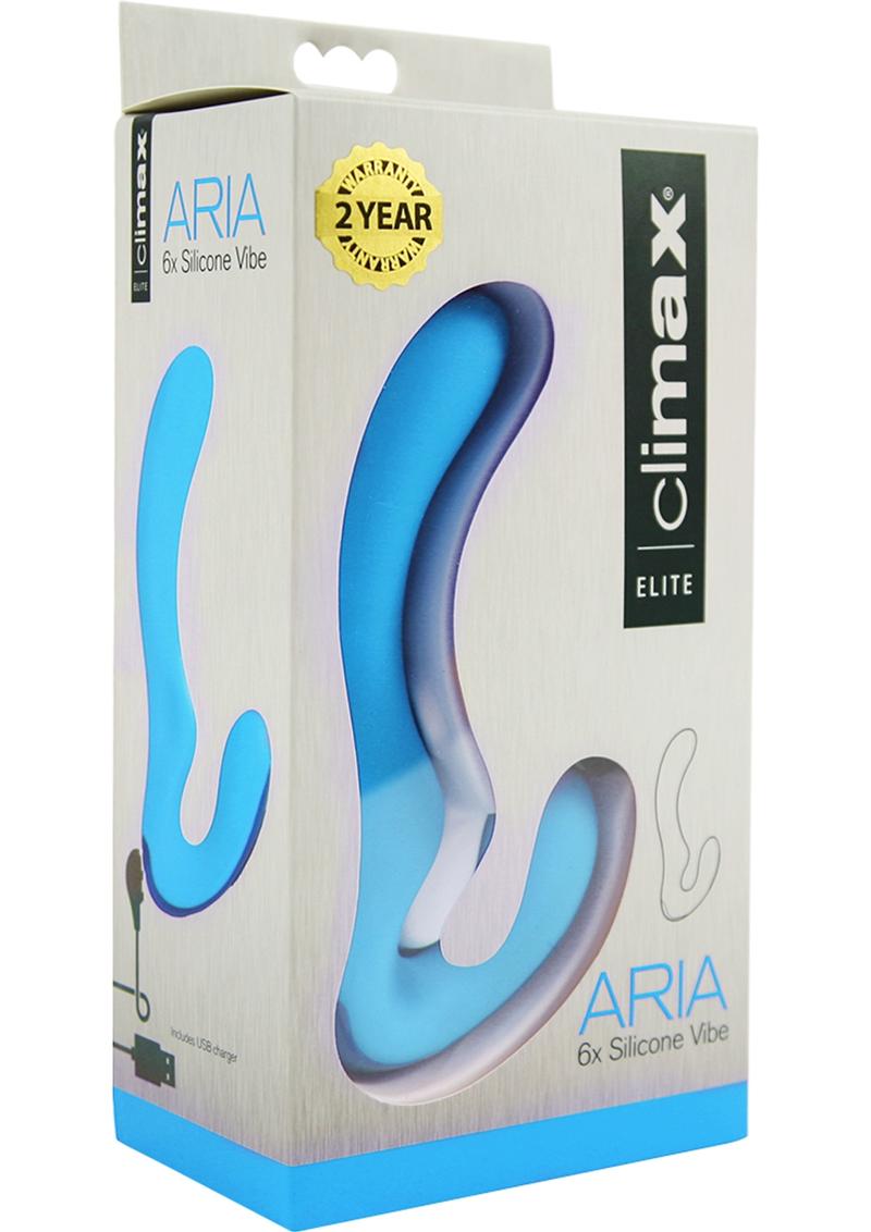 Climax Elite Aria 6x Silicone Vibe Rechargeable Waterproof Blue 6 Inch