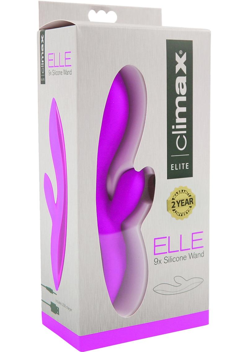 Climax Elite Elle 9x Varita de silicona recargable resistente al agua color morado de 7,5 pulgadas