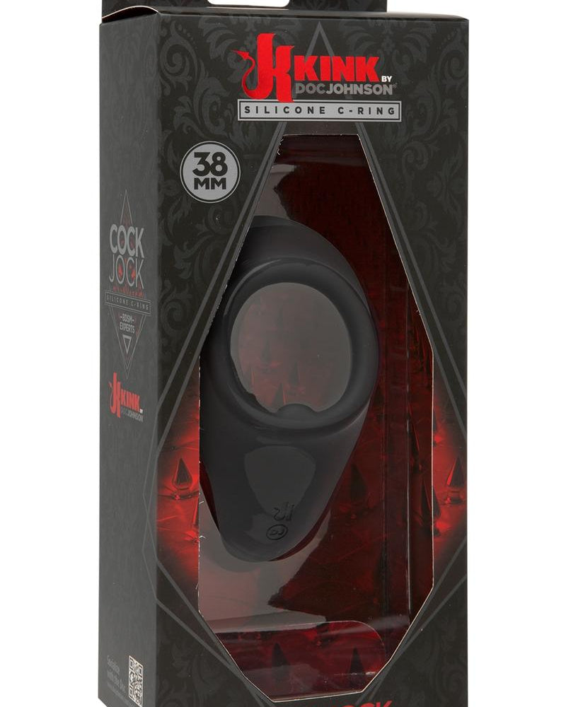 Anillo vibrador de silicona en forma de C Kink Cock Jock, resistente al agua, color negro, 38 milímetros