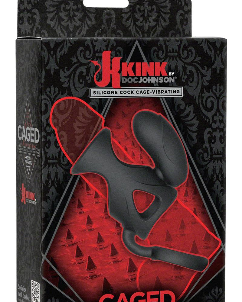 Jaula de silicona para el pene y tapón vibrador Kink Caged, resistente al agua, color negro